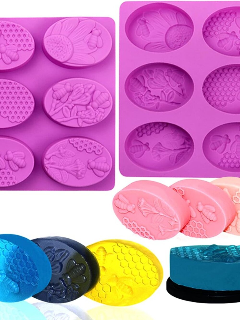 Bee Honeycomb Silicone Molds, 2 Pack Oval Soap Mold 12 Cavitiy